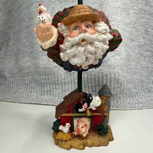 Vintage Santa Claus Farm Barn Candle Holder Chicken Pig Cow Country Christmas
